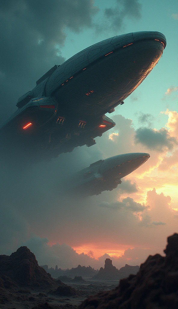 This is a colorful a dramatic scene. Movie Aliens coming - SeaArt AI