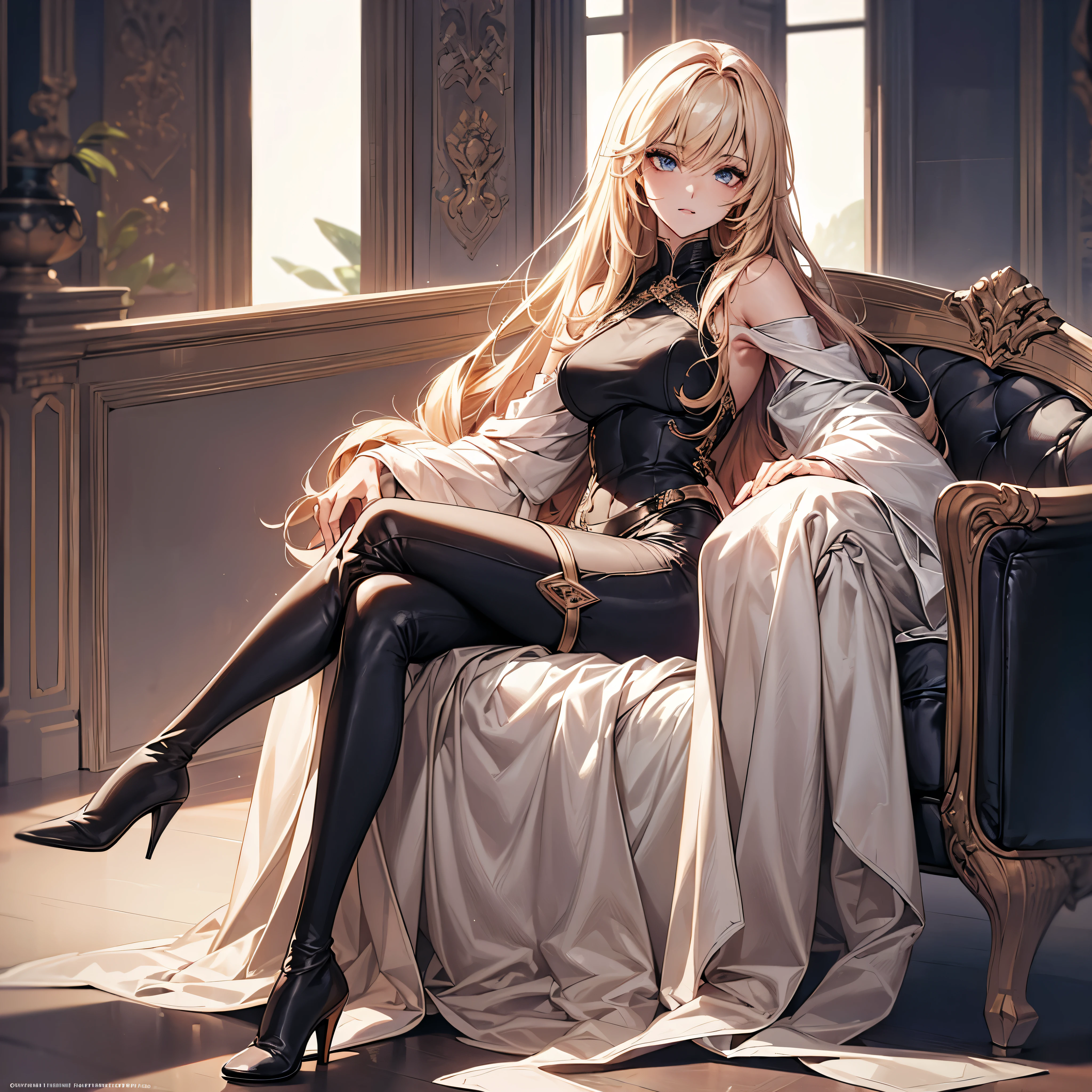(Highest quality,4K,High resolution,masterpiece:1.2), (Very detailed), (Slender beauty)(Age 27)Sitting with legs crossed,Full body,