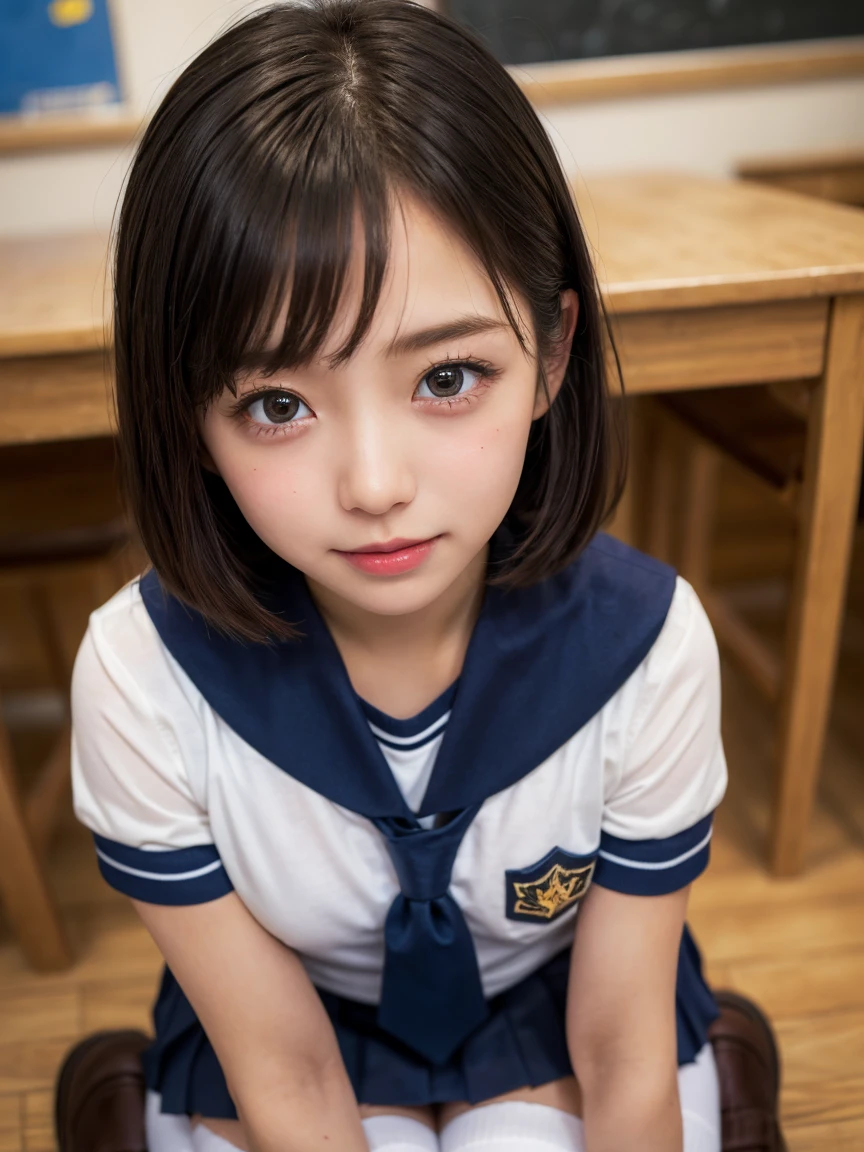 (Anatomically correct, Perfect body:1.3), professional writing、Detailed workmanship、(High resolution:1.2)、photo sculpture、8k, High resolution、(RAW Photos, Realistic:1.2)、highest quality, masterpiece, Slim figure、High resolutionの顔、(the face is in focus、High resolutionの目, Watery eyes)、(Concentrated, Symmetrical pupils:1.2)、High quality and beautiful skin、Firm Skin、Very large breasts、Natural Makeup、Gloss Lip, High-definition hair texture, (Japanese women、high school girl:1.3)、、(short hair:1.3), Unparalleled beauty、break (High School Uniform:1.3) break bedroom, (Very embarrassed, blush:1.3)、(Shooting from the sky:1.2), (View your viewers:1.2), (Blowjob:1.2), (((penis:1.2)))、(((Exposing her breasts)))、(((exposing nipples)))、