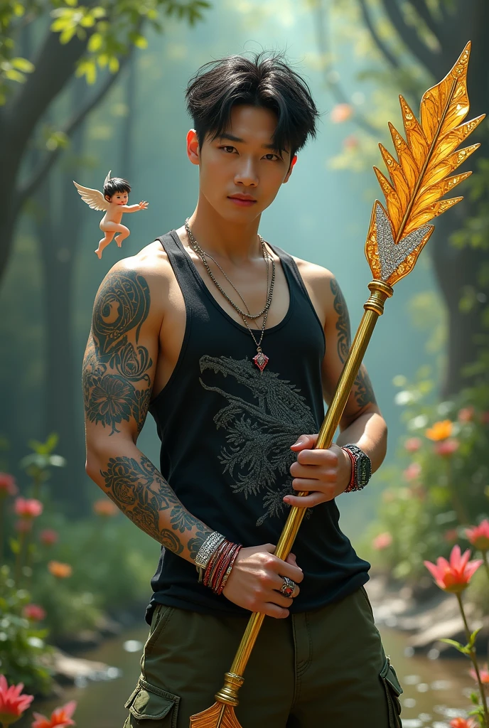 super high resolution, best quality, photo, (photorealistic: 1.4), male model mix face between iko uwais and yoshi sudarso, look, in to the audience wearing 2 large peacock rainbow butterfly wings, detailed feathers, dressed in medieval gold armor, detailed face, detailed muscular physique, abdominal muscles, lifelike depiction, Background: stone henge during a spectacular sunset, god of lightbest quality, masterpiece, super detail, high details, backlighting, cinematic lighting, 32k. uhd,