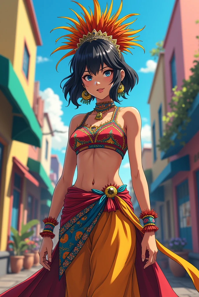 (masterpiece, best quality;1.3), extremely detailed, 1girl, solo, detailed skin, looking at viewer, dark skin, smile, ungry, large breast,cowboy shot,
<lora:Nadia:0.8> nadia,dark purple hair, WHITE BANDEAU swimsiuts, red vest,Gold collar, Necklace with large light blue gemstones,
walking,