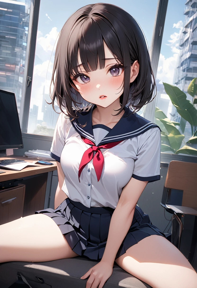 in 8K、top-quality、masterpiece、ultra-detailliert、超A high resolution、1 female、schools、Plaid skirt、No Underwear