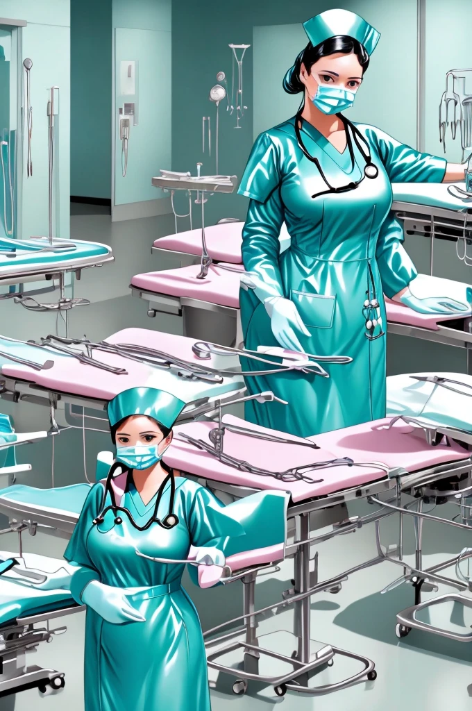 nurse uniform,hospital, latex nurse suit,nurses,busty,elbow gloves,labcoat,black hair woman,pink eyes , gigantic ,medical instruments,asian nurse,two nurses,speculum,examination room,oversize ,big ass ,strap on, lay on table ,legs spreaded,giving birth,gyno chair , dentist,Milf,latex,blue uniform,oversize breasts,diaper