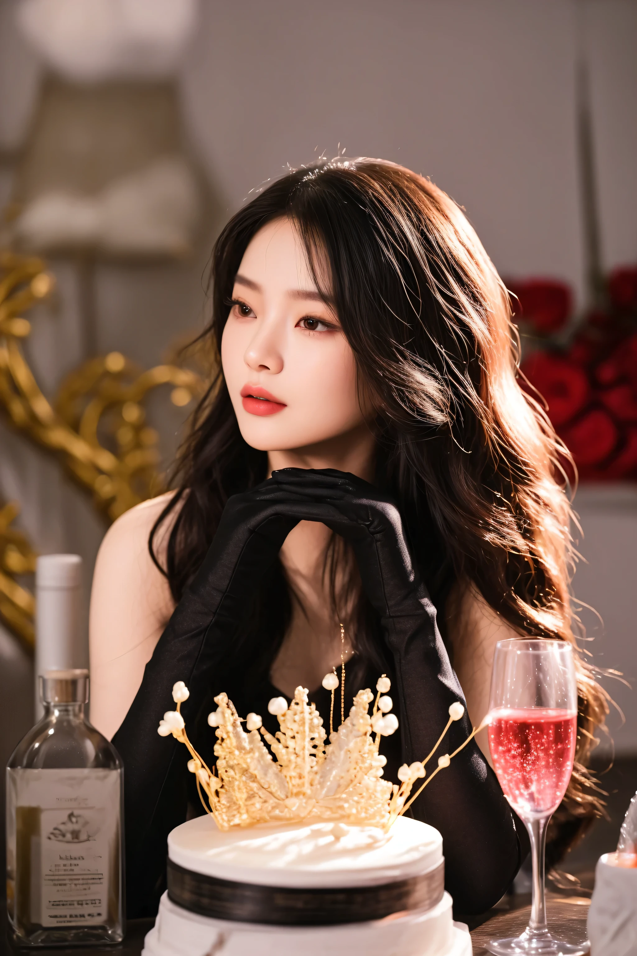 ((Masterpiece, Top image quality, high resolution、alone、skin shiny))(on the table, best quality, actual, super detailed, meticulous, high resolution, 8k wallpaper), Close-up portrait of a beautiful woman, like, smiling, light brown messy hair, Perfect dynamic composition, 美丽meticulous的眼睛, Just like the cover of a fashion magazine, on campus,wearing gold glasses