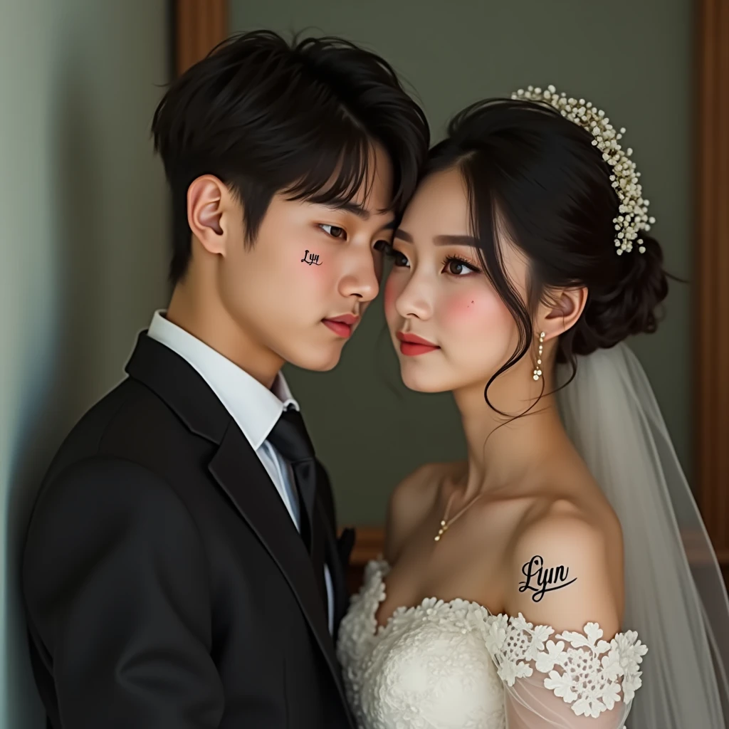 wedding photo, a young man and a woman, frontage