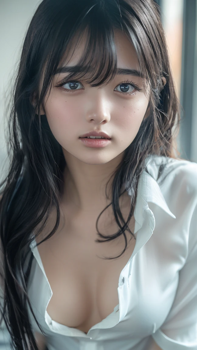 (masterpiece:1.3), (8K, Photorealistic, Raw photo, Best image quality: 1.4), Japanese girl、(Random Hairstyles:1.2)、Cleavage:1.2、Super detailed face、Attention to detail、double eyelid、Put your chest together、Sharp focus:1.2、Beautiful woman:1.4、Light brown hair、Highest quality、masterpiece、Ultra-high resolution、(Photorealistic:1.4)、, compensate, eye shadow, Thick eyelashes, Fantasy, Looking at the audience, spring ((Natural big breasts:1.2)),((Upper Body))