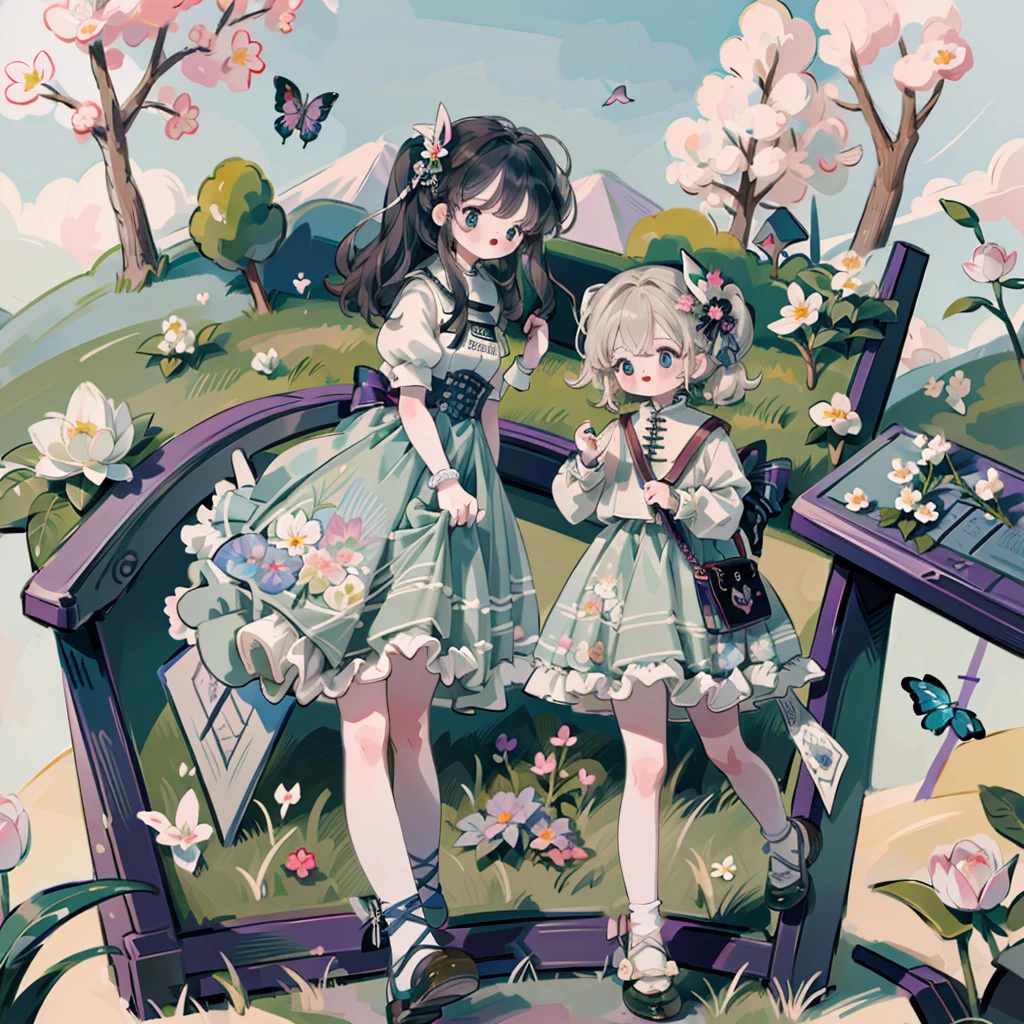 beautiful illustration、top-quality、cute petit girl、(transform sequence)、magical 、Chibi、white magical girl、Fractal art、Trompes Rompe-l'oeil、optical illusion、trompe l'oeil、Appears to jump off the screen