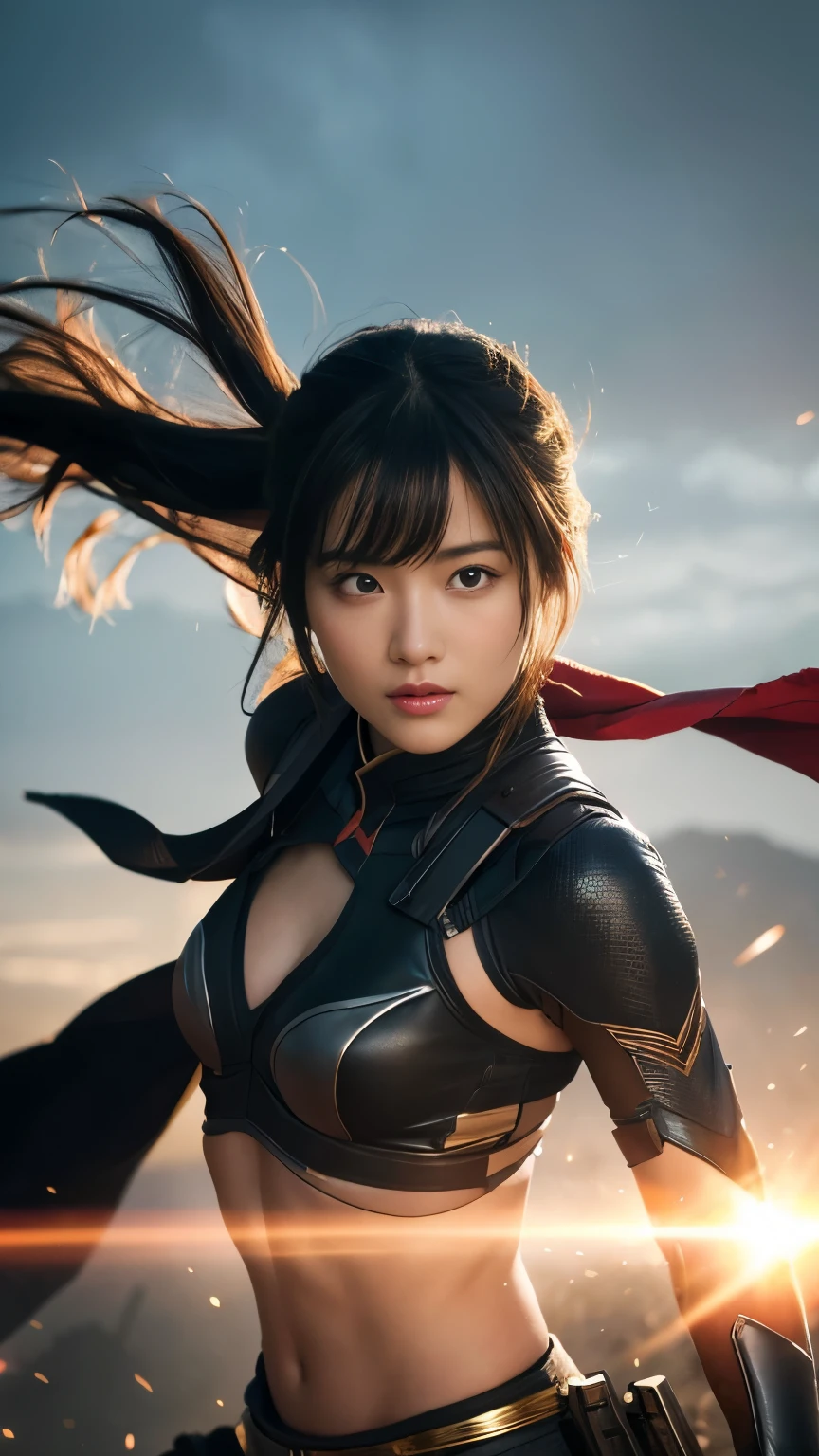 Superhero, 現代のSuperheroのコスチューム, Ninja, Ninja costume,, With Chinese sword, Djinn Sword,With Chinese sword, Beautiful woman,  Woman with bangs, Brave性格, kind, Brave, Decide, On the battlefield, Atmospheric perspective, Motion Blur, 8k, Super Detail, masterpiece、Highest quality, Ultra-high resolution, Ultra HD、Raw photo、Accurate anatomy、Attention to detail、Octane Linderling、16K、超A high resolution 、Dynamic combat action shots、Upper Body、Close-up、Realistic textured face、Upper Body、(((Ultra-Realistic Details)))、Portrait、Sharp、CGSoation Trend、Light the room so that the face can be seen、