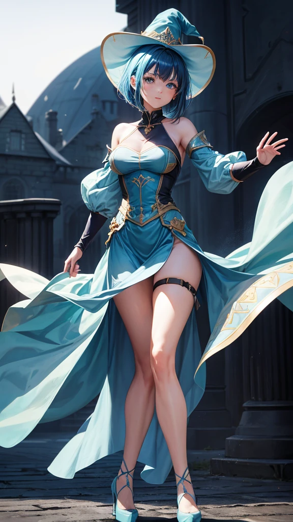 Blue Hair Surrealism, Character table, Reference Table, Standing painting, 8k, Super Detail, 1080P, Women HD, 4K, 8k, 16k, high resolution, best quality, high quality, Anatomically correct, masterpiece, precise, Ultra HD,grace,Unreal Engine,Delicate face,Long braids,slim,Long legs,miniskirt