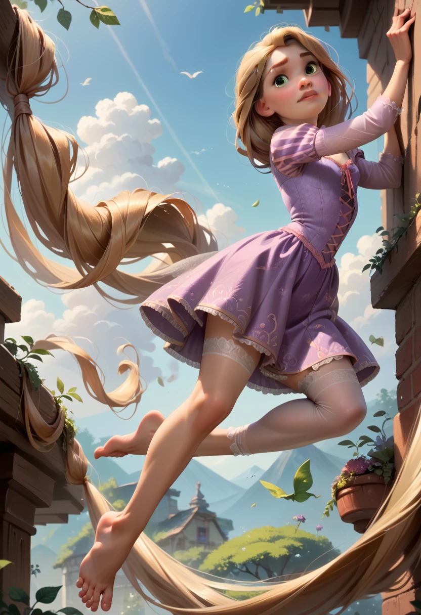 Rapunzel nude with her feet in the air, small boobs