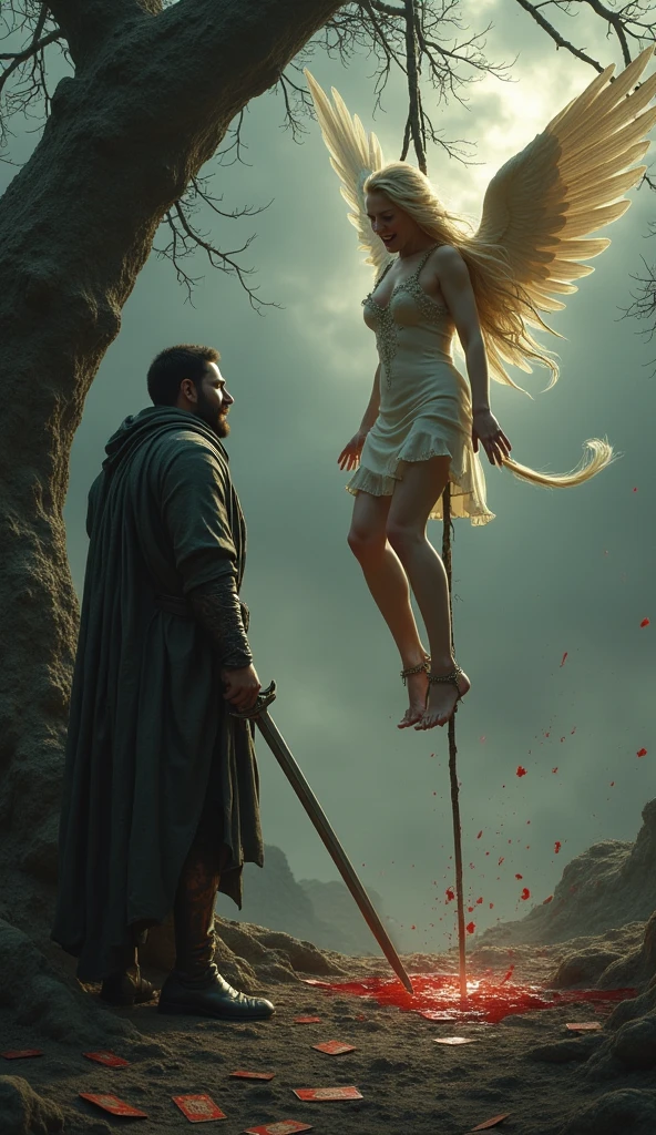Adam and Eve expelled from the Garden of Eden by an angel, imagem altamente detalhada full HD 8k