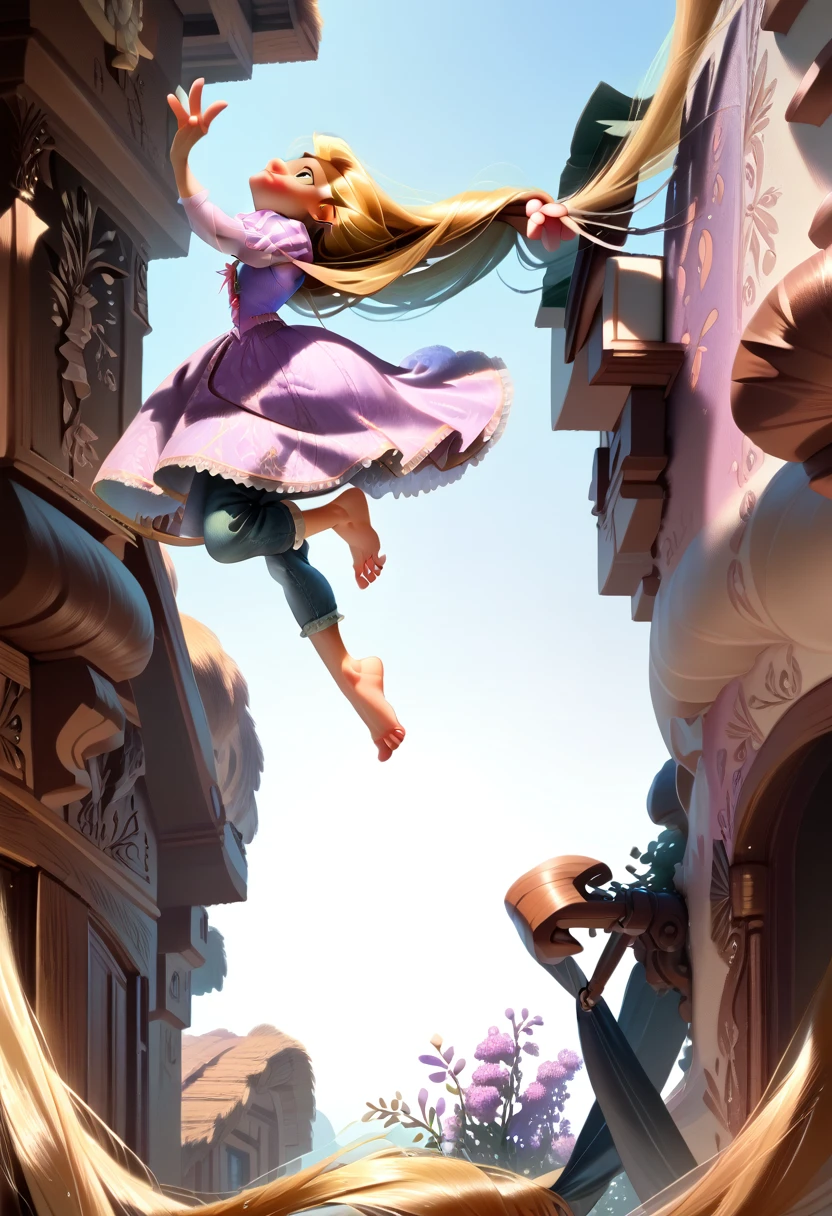 Rapunzel nude with her feet in the air, small boobs