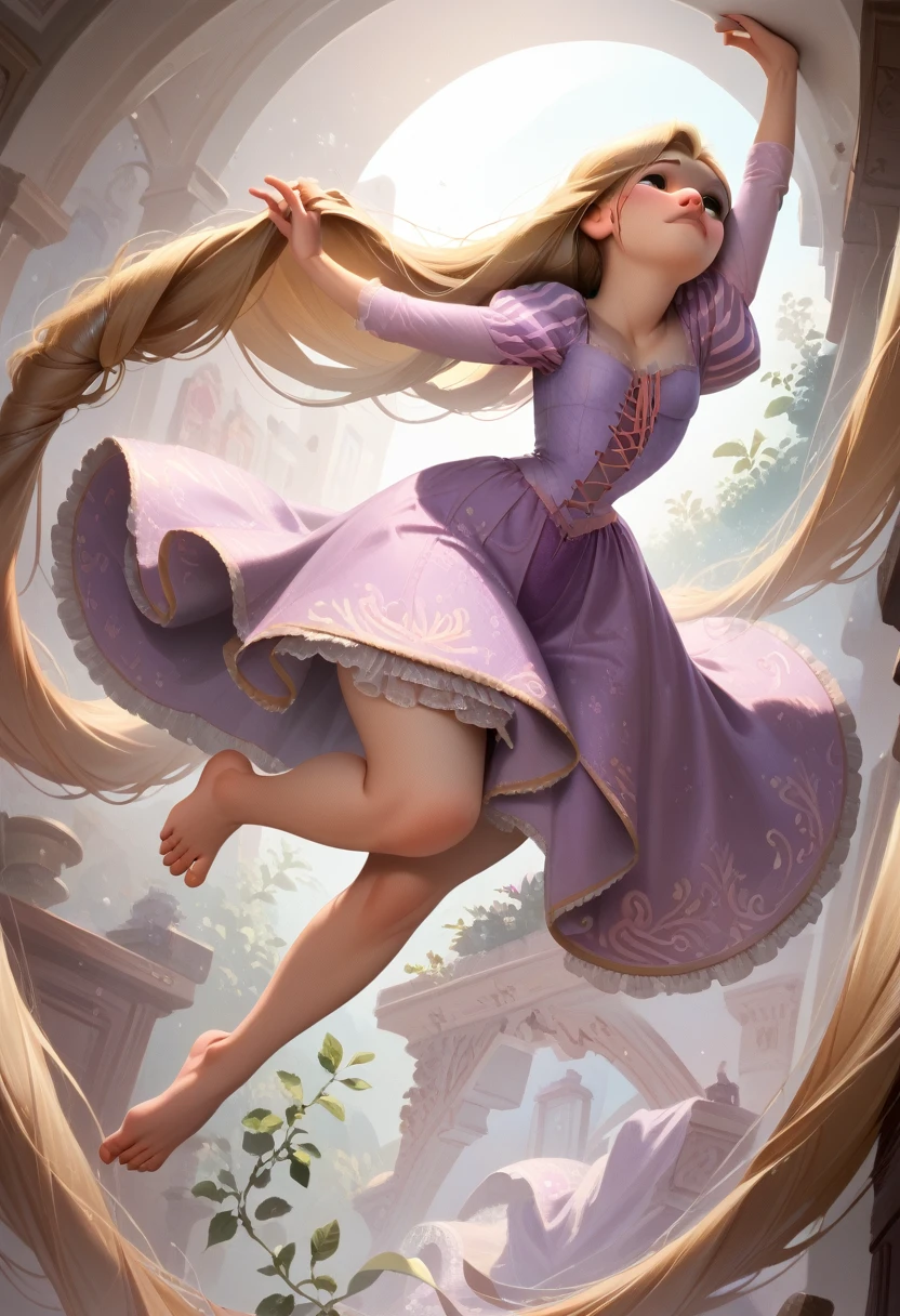 Rapunzel nude with her feet in the air, small boobs