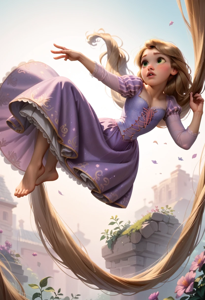 Rapunzel nude with her feet in the air, small boobs