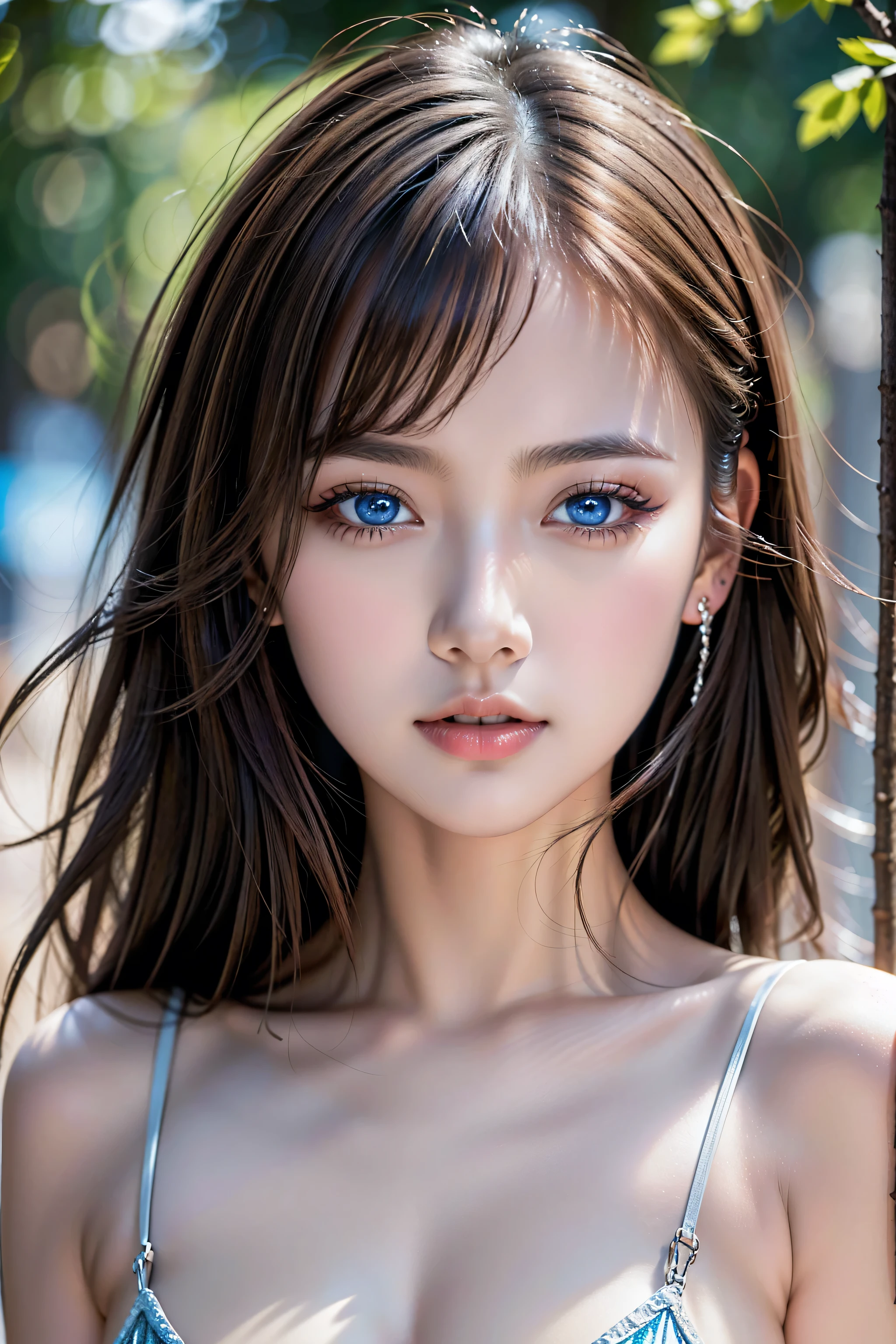 ((masterpiece、Highest quality、Ultra high definition、High resolution))、solo、Beautiful girl、Shining Eyes、Perfect Eyes、blue eyes、1、big breasts :1.2、Silver Theme、Full nudity