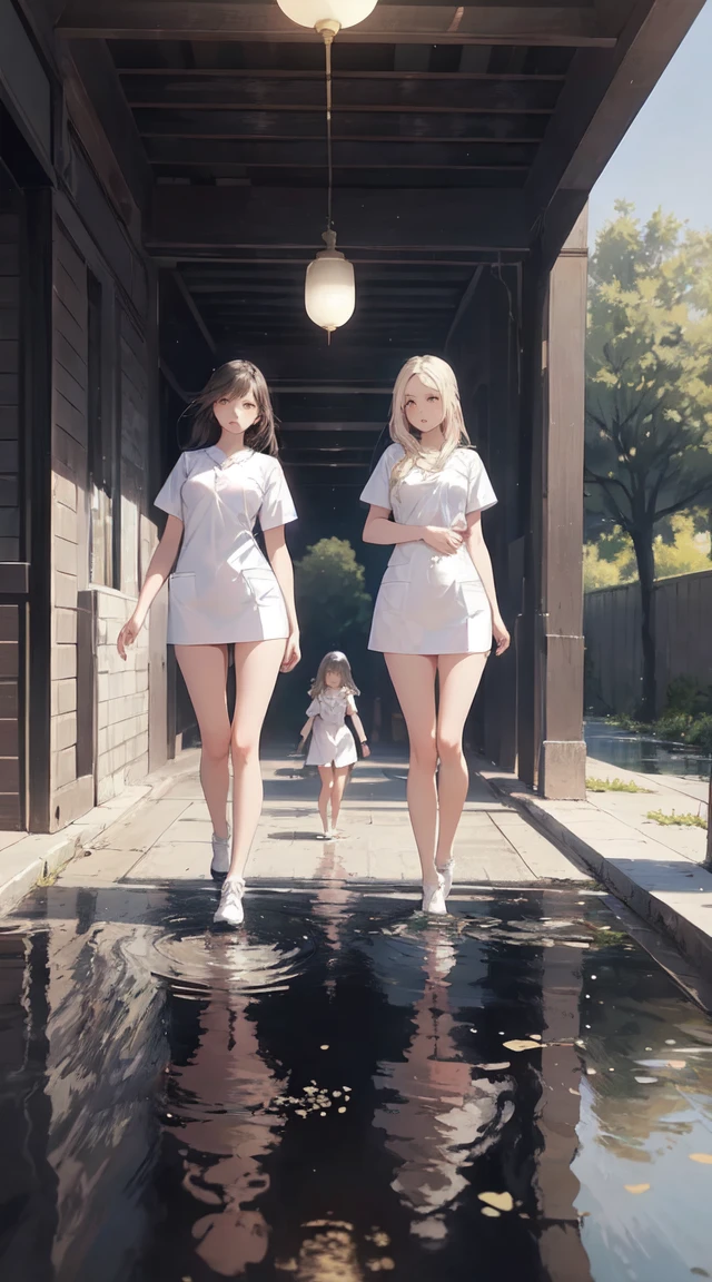 3d unreal engine,long white hair,blue color eyes,White eyebrows,white dresses,Small white shoes,perfect body figure,perfect hand,exquisite facial features,Natural light,Forest trail,sunhat,With a smile,4K,8K,best qualtiy,Delicate skin。 --auto