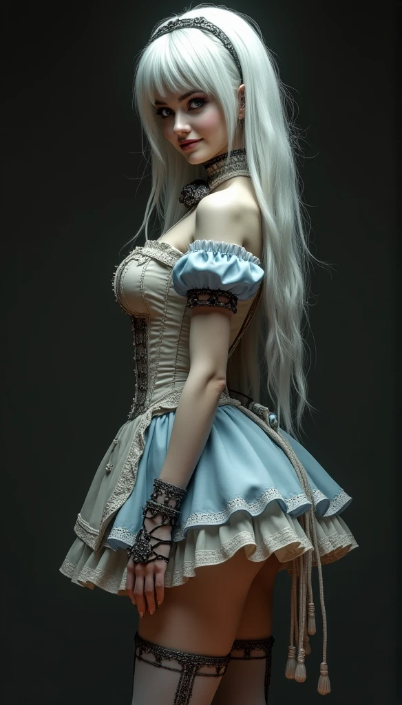 full body, walking pose, slow motion, a woman singing in a blues music pub, heavy tattoo woman, with blue short dress, (detail fabric clothing ), black long boots, tattoo on the legs, wildly long blonde hair, detail face, ((highly detailed skin, visible pores, long hair)), tone body, large breasts, (insanely detailed, bloom:1.5), (highest quality, Alessandro Casagrande, Greg Rutkowski, Sally Mann, concept art, 4k), (analog:1.2), (high sharpness), (detailed pupils:1.1), (painting:1.1), (digital painting:1.1), detailed face and eyes, Masterpiece, best quality, (gothic makeup, eyes sahdow and smirking smile, sexy, sensual, skinny, beauty), (highly detailed photo:1.1), 8k, photorealistic, automatic white balance, mastoid process, invisible hand, HDR, ((detail background, blues music pub, jazz pub)), By jeremy mann, by sandra chevrier, by maciej kuciara, sharp, (perfect body:1.1), realistic, real shadow, 3d, (by Michelangelo)