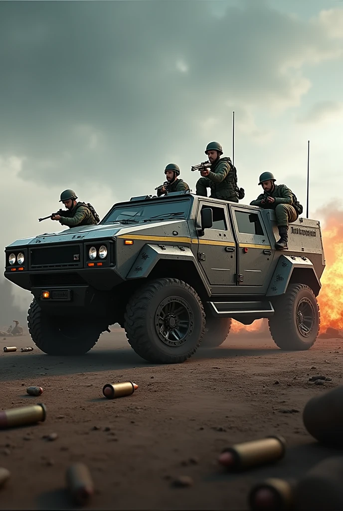 soldiers are walking in front of a military vehicle with a large tank, steampunk concept art, nekro iii, road warrior, inspired by Mirabello Cavalori, skaven, promotional render, panoramic anamorphic, symmetrical dieselpunk warrior, giant guns --auto --s2