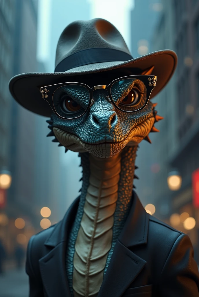 Young man with oriental face in leather hat, dragon, formal suit, short black hair, silver glasses, digital painting, 3D character design by Mark Clairedon and Pixar and Hayao Miyazaki and Akira Toriyama, the illustration is a high-definition illustration in 4K resolution with very detailed facial features and cartoon-style visuals.