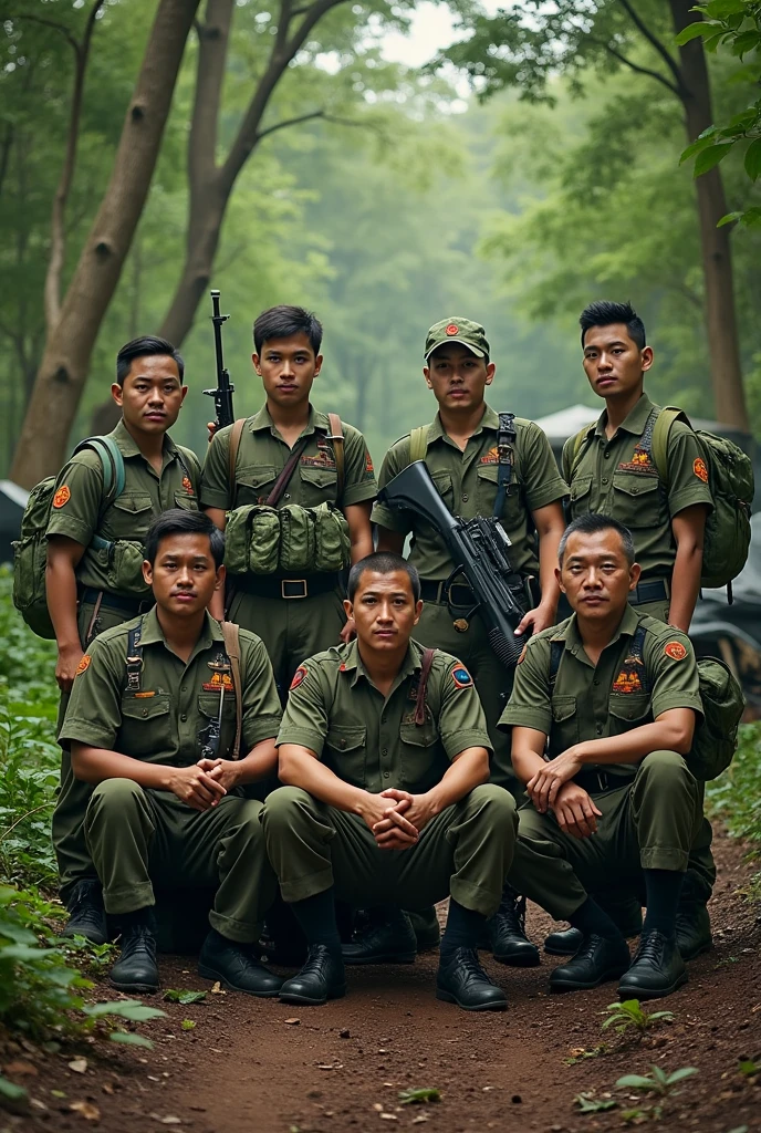 arafed man in camouflage standing in front of a stream, wearing military underwear, in jungle, male soldier in the forest, in military hat, perfect military composure, wearing a military underwear, jungle in background, thawan duchanee, in a jungle environment, in a jungle, rugged soldier, full body, Wearing only hat and underwear, nude body