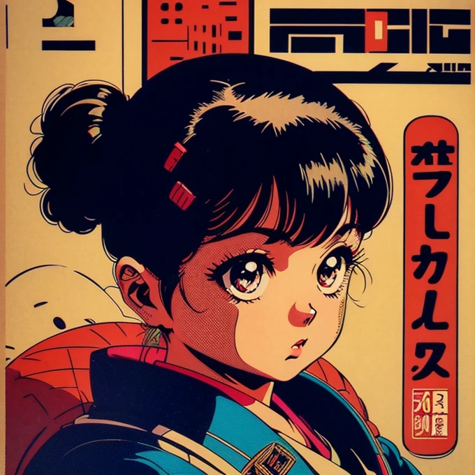 Retro Japanese poster, vintage japanese poster, Kira, futuro 80’s, ultra detailed, 80’s, intricate details 