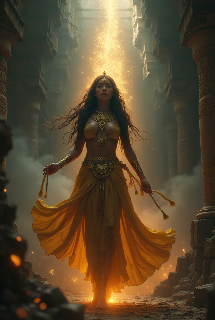A radiant and beautiful Hindu girl, embodying the essence of Maa Durga, stands tall and fearless as she confronts a multitude of adversaries alone. With unwavering courage and unrelenting determination, she faces the dark forces that seek to harm her, her community, and her values. Like the goddess she personifies, she is a formidable force, armed with the power of righteousness and the unshakeable conviction to protect the innocent and vanquish the forces of evil. Create images