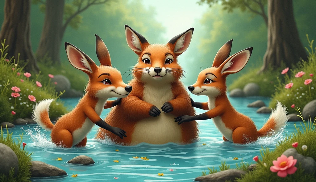 by kenket, by Zackary911, by hyattlen, by teranen, by fumiko, by Pixelsketcher, by Bayard Wu, by Einshelm, by Kilinah, by Hioshiru, by fluff-kevlar, by Dimwitdog, (((by blackkitten))), Furry, Anthro, ((bunny)), ((females)), ((young)), ((slender)), ((narrow hips)), ((thin legs)), ((thigh gap)), ((fluffy tail)), sitting in water, innocent look, floppy ears, ears down, short hair, indoor school swimming pool, modest onepiece swimsuit, talking, laughing