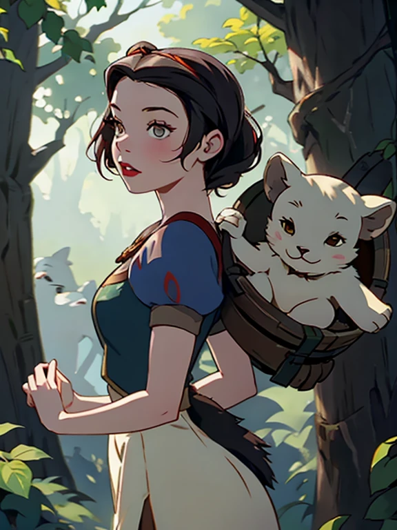 Anya Taylor-Joy as snow white in forest surrounded by animals 