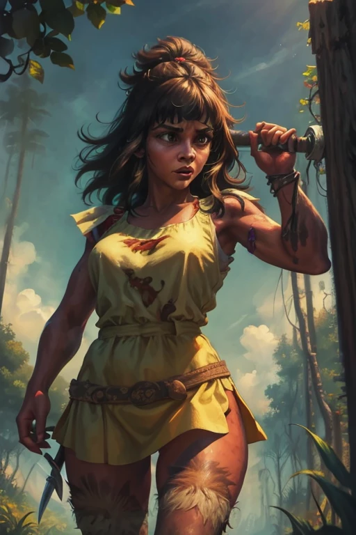 cartoon of a woman with a knife and two men with a sword, boris johnson as rambo, conan the barbarian illustration, full color illustration, three hairy neanderthal people, by Hugh Hughes, nirvana, by David Burton-Richardson, hd illustration, digitally painted, the beastmaster 1 9 8 5, by Gavin Hamilton, cartoon illustration, mad magazine illustration