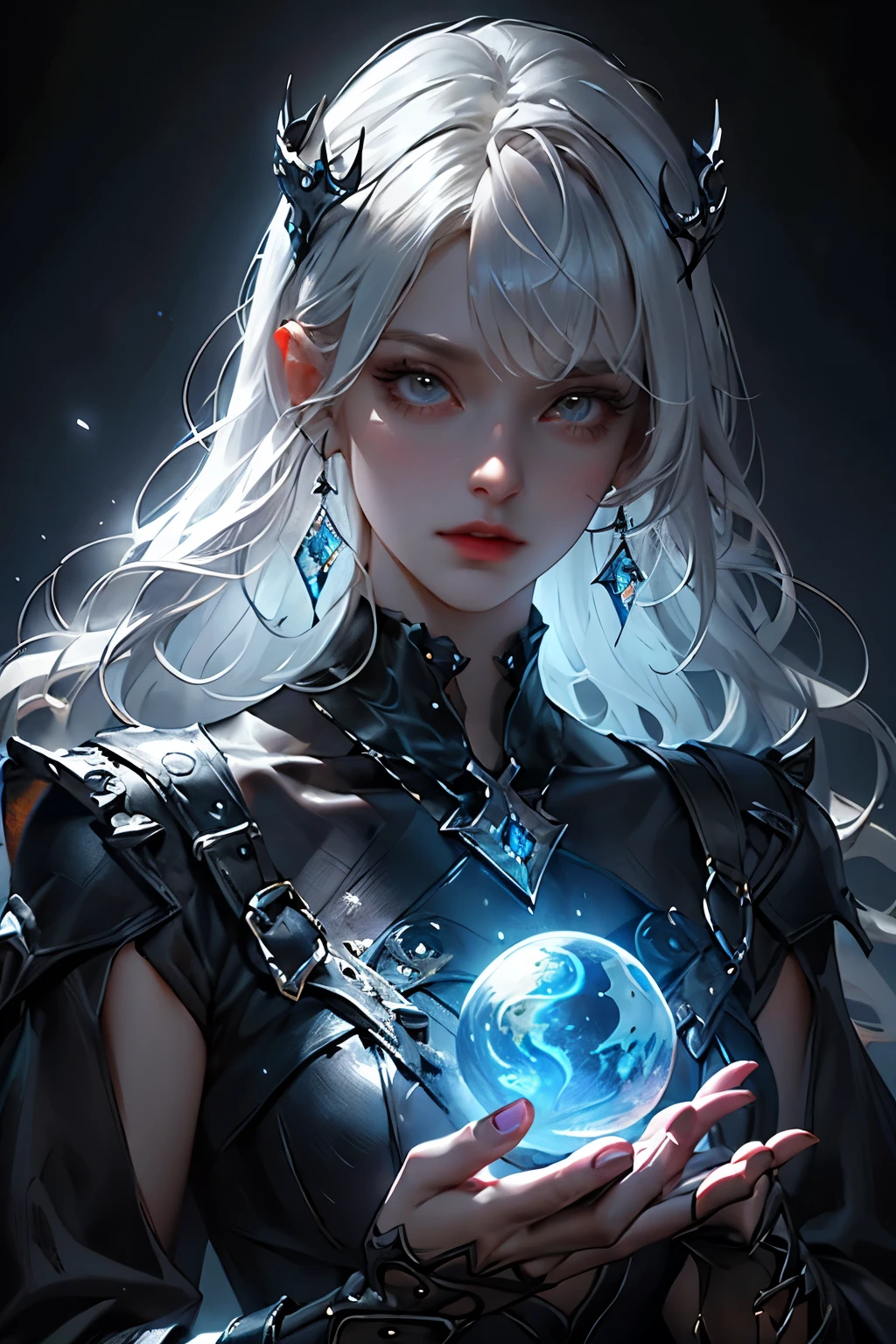 DnD, show the full-body, a DROW PRIESTESS in Menzoberranza, ((realistic:1.5)),((best quality)), ((masterpiece)),((detailed)), (detailed face, beautiful eyes, detailed pupils, detailed clothes and features, clear background:1.3), chiaroscuro, hyperrealism, luminism, hd, very detailed, 4k, 8k, shot on a Nikon Z7 II and Nikon NIKKOR Z 105mm f/2.8 VR S --auto --s2