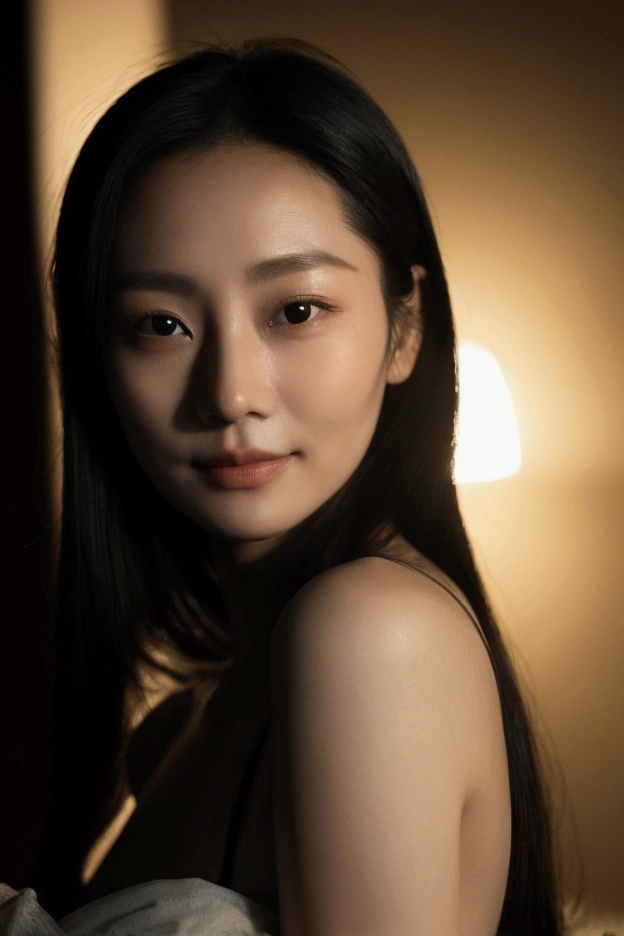 best quality, epic reality, ((in the pitch black darkness :1.4)), ((portrait:1.5)),(background: dark ) high contrast ,glorious picture, Minimum illumination, lighting Face, She was comfortable, wearing underwear, it seems, (8K, original photo, best quality),(epic reality:1.5), a woman, Face,(exquisite eyes:0.8),(looking at camera:1.4), (best quality), ( high contrast, Deep shadows),intricate details,Work,((skin:1.4)), (long dark hair:1.3), long hair, messy ,(high dynamic range:1.5),detailed, color, upscale, masterpiece, original photo (20 years old, looking at the audience), fair, (wearing underwear,), (((bare breasts))), (((bare breasts))), (((bare breasts))), (((bare breasts))), perfect, nature, perfect composition, portrait, perfect Face, Smile expression, charming eyes, Bright details, close lips, (高skin细节),, (blue tint: 0.6), (Sale: 0.8), (bloody: 0.7), Accent lighting , (backlight: 0.5), medium depth of field, Canon 5D, 50mm lens, F/4 apertures, (Super detailed, intricate details), sharp focus, soFt color, 8K, absurd, 80mm, dark background, photography, Smile, ease ,