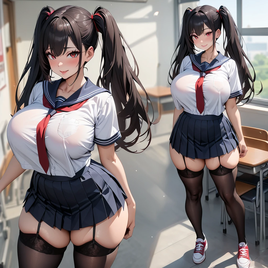 nsfw,(Best image quality、Highest quality、Highest Resolution、Ultra-realistic photos、Full body photo、masterpiece、16ｋ、）（Depiction of every detail）（Extra large M cup bust）（Super Harem）（high school girl）（Mr.々School uniform）（looking at the camera）（Super smile）