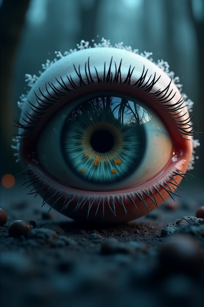 Create a eye-catching image of human eye falling on floor.