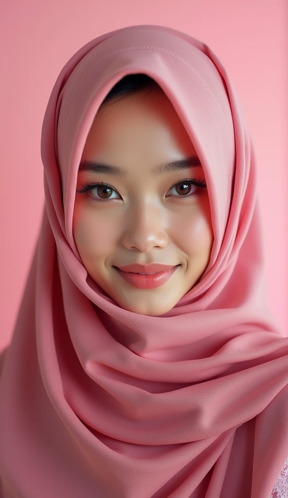 Casing HP iPhone dihiasi motif gadis Korea cantik, smooth white skin, well-groomed face, senyum tipis, fuchsia color hijab,,berpose, dikelilingi kupu-kupu warna warni gold ,bunga mawar warna warni , Realistic original photo.