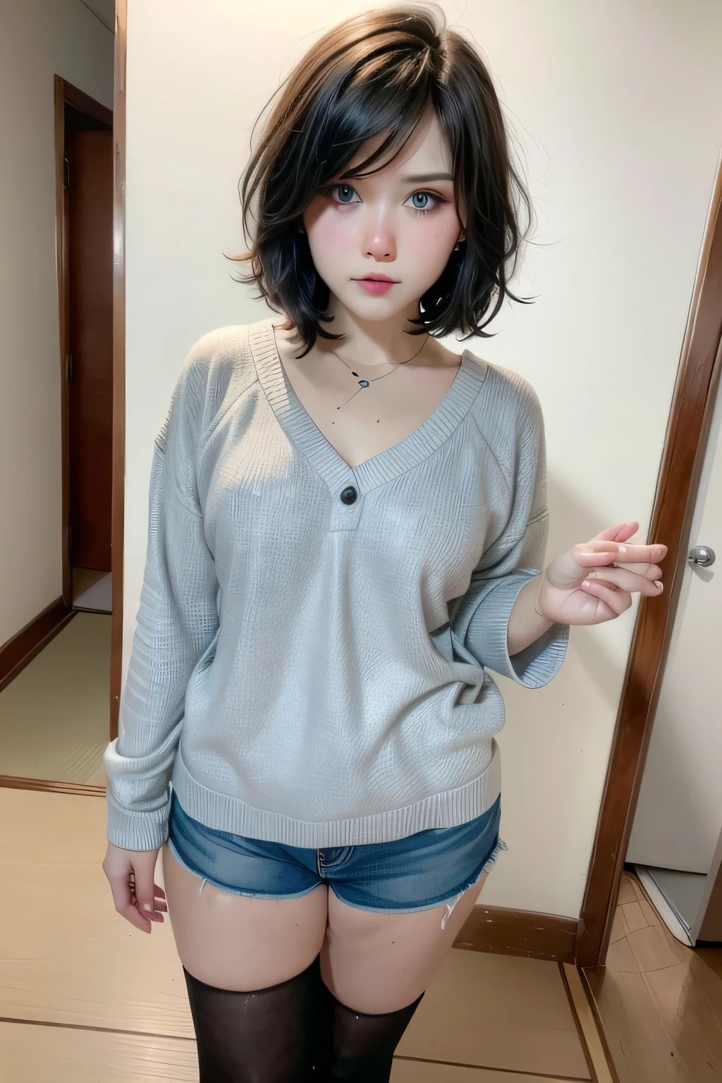 Photo quality,Masterpiece,Realistic,(16 year old cute Japanese girl:1.9),(Detailed young face,whole body:1.9),(Very embarrassed look:1.9),(Thin legs,whole body:1.9),((Wear cute clothes:1.9)),(Spread your legs to show your inner thighs),((Pony tail hairstyle:1.9)),((Inner thigh visible:1.9)),((Dkroopy eyes:1.9)),((Body type of a 16 year old girl,Small Tits:1.9)),(Cute hairstyle:1.9),((Skinny Legs)),Very pale skin,Show your forehead,Detailed body,Detailed hands,No makeup