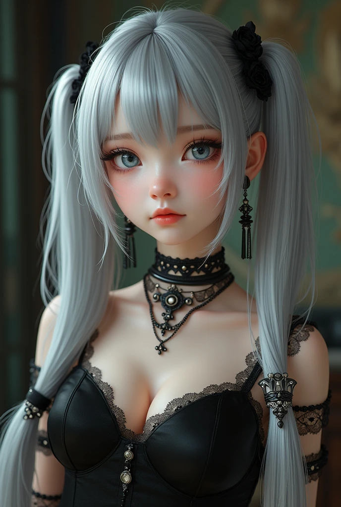 (Finest quality)),(超A high resolution),(ultra-detailliert),(Meticulous portrayal),((Best Anime)),(Finest works of art),sharpnes,Clair,Ultra-precise art,Contemporary art, (Devilish Beauty),Glamorous Body,thin-waist,a navel,((Seductive fashion)),a choker,Chain Accessories,piercings