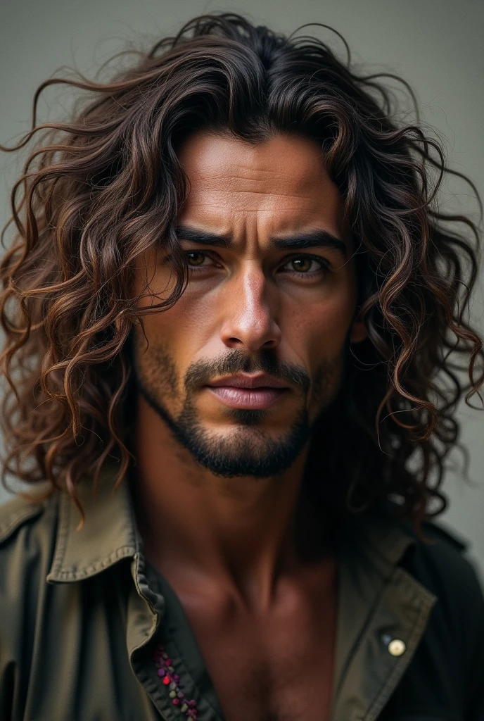 Sad man in prison with big hair