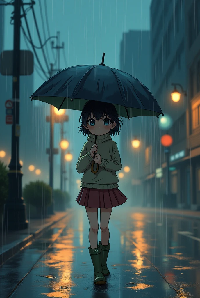 A girl walking alone in the rain with an umbrella Anime Style - SeaArt AI