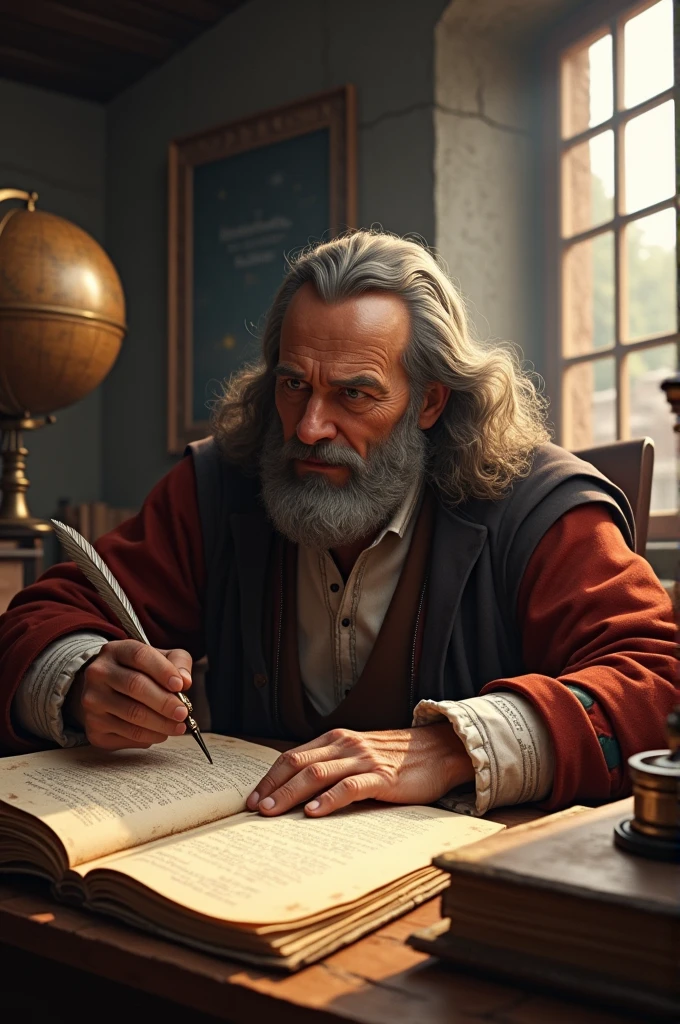 old smiling pirate reading a book, pirate ship