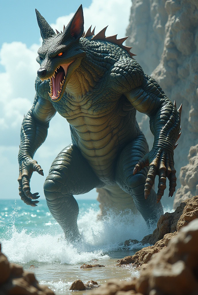 Panorama,A creature in water(best quality,4K,8k,High level,masterpiece:1.2),Ultra Detailed,(lifelike,Photo real,Photo real:1.37),Highly detailed animals,Complex patterns,Realistic lighting,Fantasy Creatures