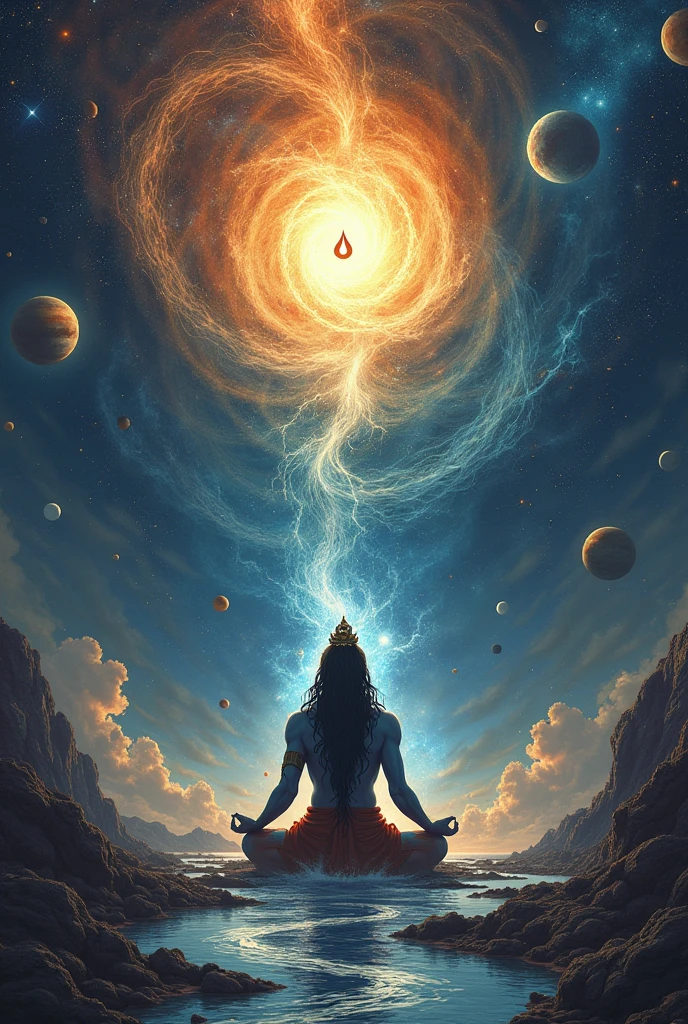 Generate a pic where narayan travelling in universe 

 

