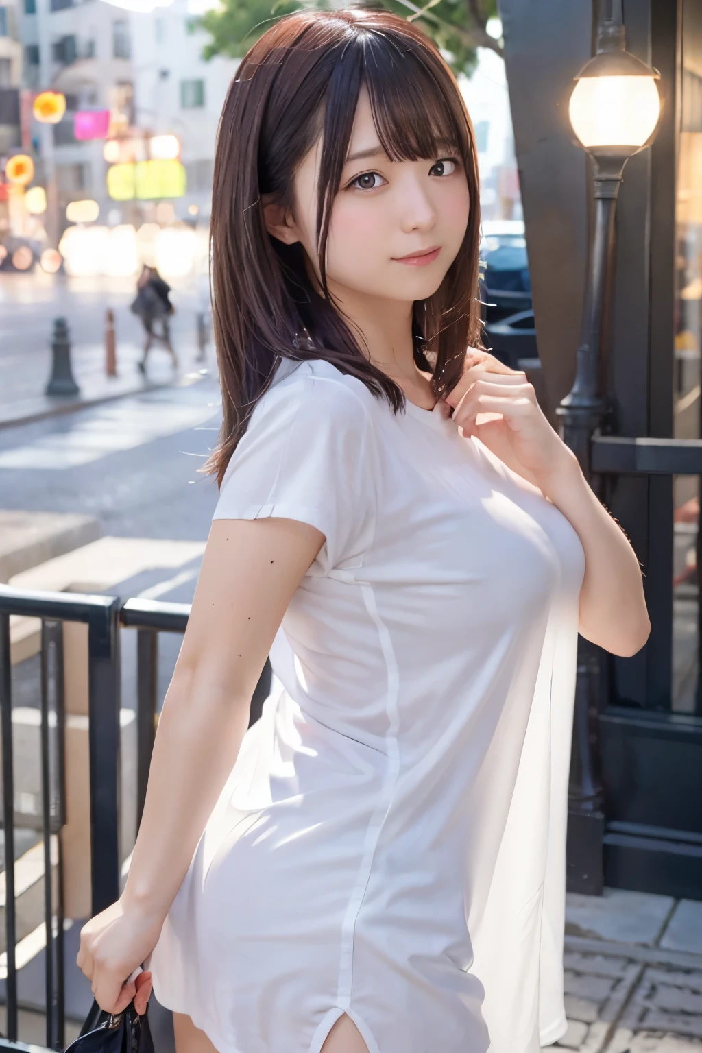 A close up of a woman in a white shirt and black pants - SeaArt AI