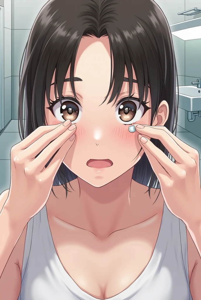 facejob、((Woman presses big dirty penis against her nose))((masterpiece、Super detailed、High resolution))、glare、No expression、toilet、 sweaty face、look of contempt、Shame、Completely naked