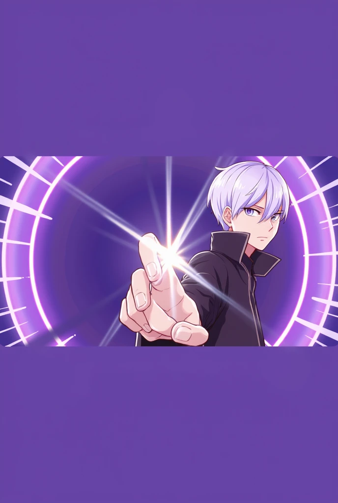 Silver Hair,Bob Hair,One-eyed,Purple Eyes,Break,youth,boy,White and purple cloak,White gloves,Fearless smile,Open Mouth,whole body