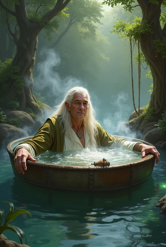 Young Elf.
He bathes in a lonely pool.
The pool is in a forest.