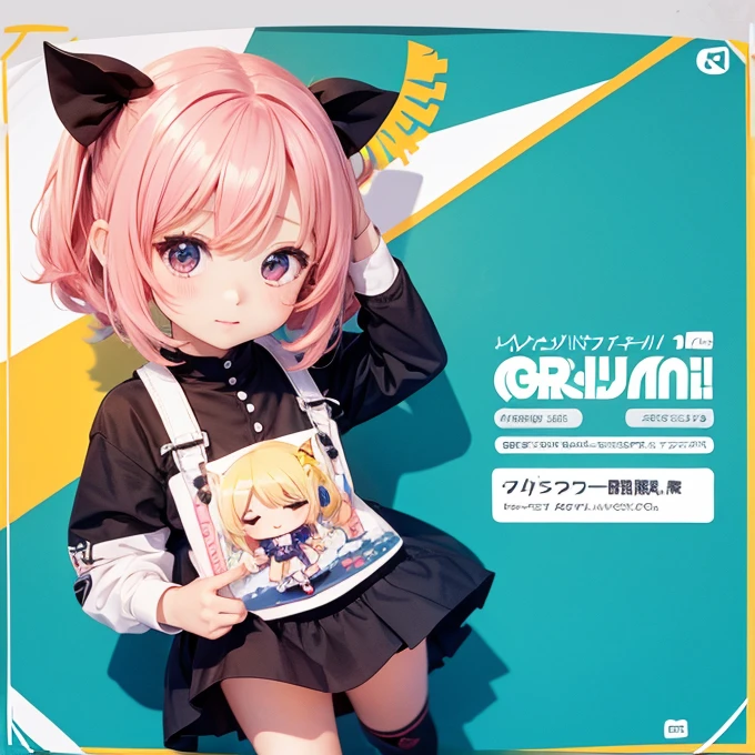 (((Chibi 3D))) (Best Quality), (masutepiece)、(Alone:1.5)Gray shoulder knit、(Glen plaid shorts over dark green tights: 1.5)(Fashion magazine cover style:1.7) 、Alone、Open your mouth and smile、A detailed face、Laced boots