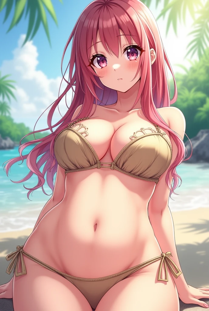 Masterpiece, Highest quality, 1 Girl, Mid-chest( projectile(＼lactation＼)),Redhead, Halo, long hair, Red eyes, Black Bikini, Blue sky beach, nsfw, (Sex:1.5), Grabbing the butt, Front view, Exposing the breasts, (Nipples:1.2), (Browsing Caution:1.2), (Wet:1.2), (One boy:1.3), 8K,
