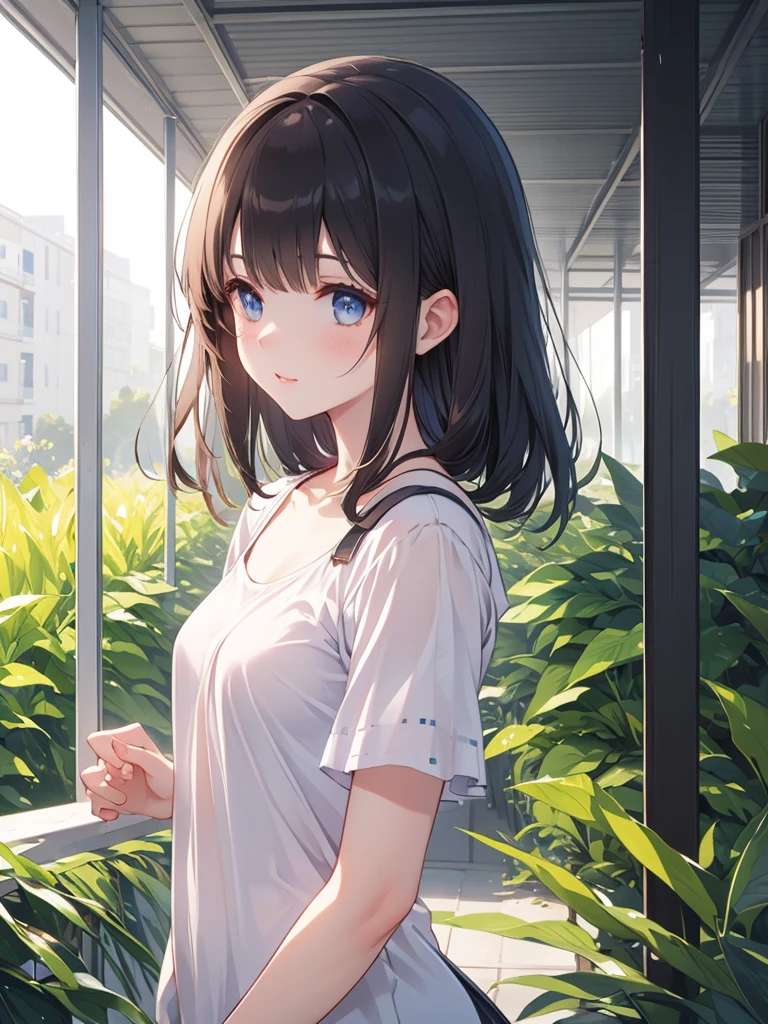 Masterpiece, 8k, Highest quality, Depth of subject, Beautiful high school girl, A gentle gaze, Relaxed atmosphere, Your smile is cute, Cat, Japanese cityscape, Back Alley, Beautiful depiction