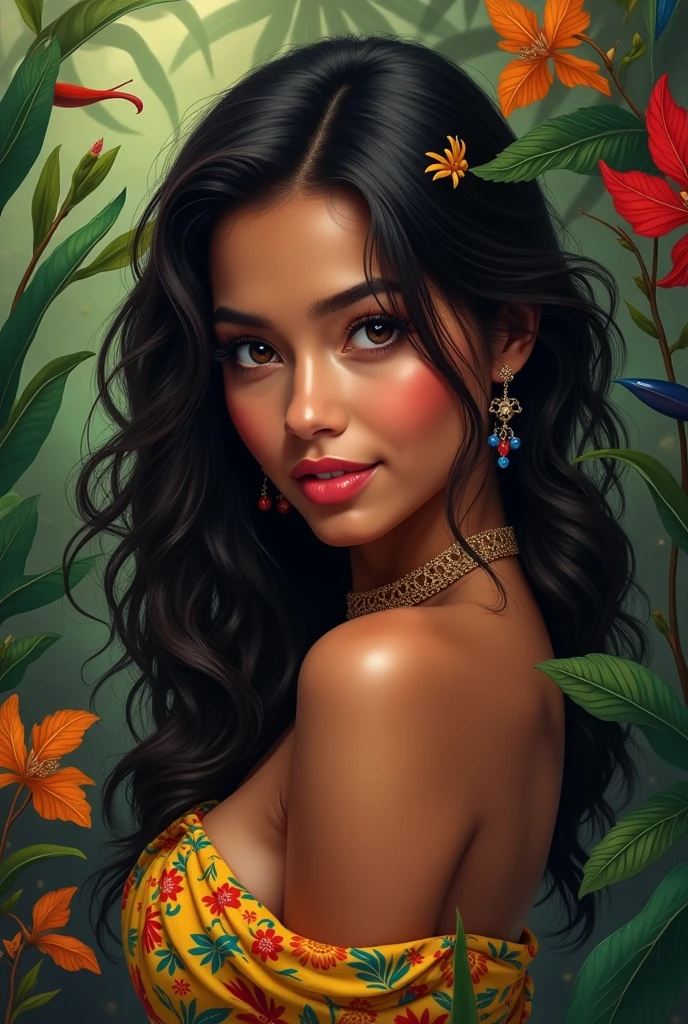 um close up de uma mulher com um vestido branco posando para uma foto, pintura digital dos desenhos animados, airbrush digital oil painting, pintura digital brilhante, imagem de arte digital, Indian girl with brown skin, arte digital dos desenhos animados, arte de pintura digital dos desenhos animados, pintura realista da bonito, desenho digital realista, pintura digital sensual, pintura digital realista, digital airbrush painting