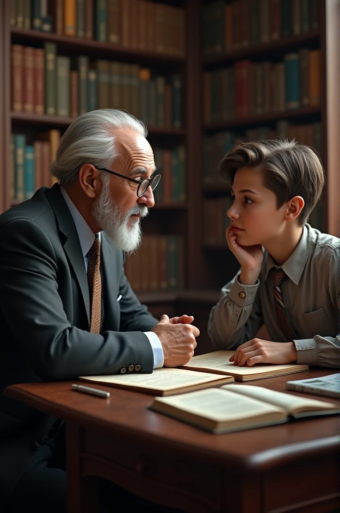 A young man with short hair engages in a conversation with the renowned writer Mark Twain, but beneath the surface lies a sense of envy. As the dialogue unfolds, the young man's admiration for Twain's literary success intertwines with a tinge of jealousy, creating a complex dynamic. Mark Twain, with his trademark wit and wisdom, navigates the conversation, offering insights and guidance to the young man while subtly addressing the underlying emotions. This thought-provoking scene delves into the complexities of envy and the transformative power of mentorship and self-reflection.